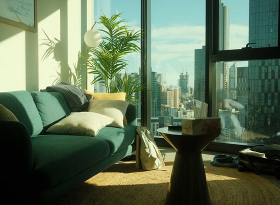 Sala con ventanales y vista a la ciudad